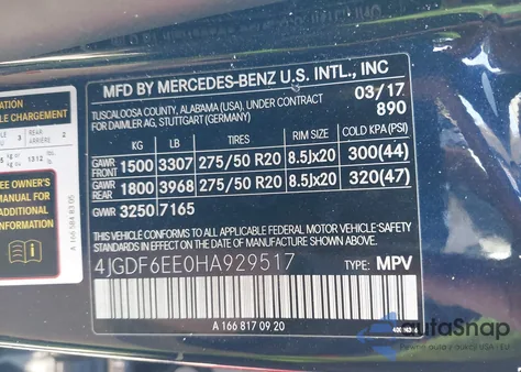 2017 Mercedes-Benz Gls 450 4Matic из США, поврежденный, VIN 4JGDF6EE0HA929517